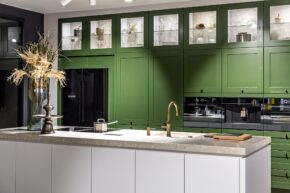 modern kitchen interior with green cabinet white countertop 169016 19753