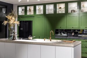 modern kitchen interior with green cabinet white countertop 169016 19753