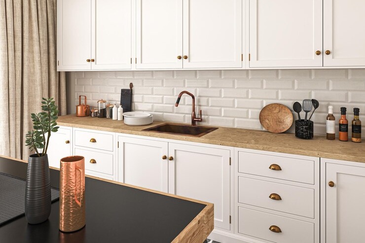 loft kitchen interior with white tile white color furniture modern countertops with built sink 370638 540